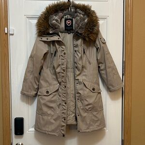 1 Madison Expedition Faux Fur Hooded Parka Coat Jacket Beige Size S.